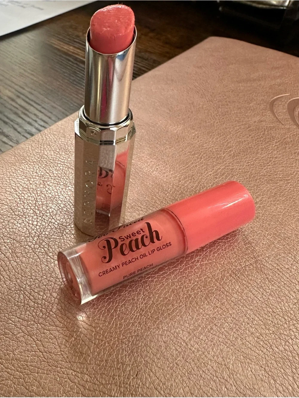 Too Faced Sweet Peach Creamy Peach Lip Gloss & Sephora Rouge Lipstick — 🍑 Peach